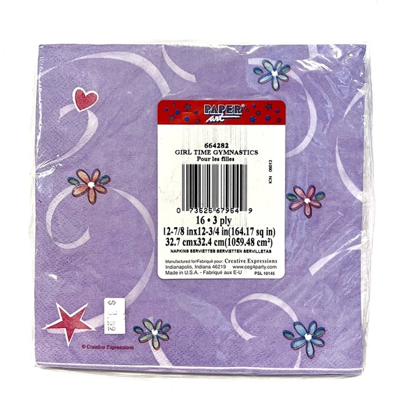 Vintage Y2K Purple Gymnastics Birthday Party Napkins Girl Flower Star Heart 2000 - Picture 4 of 7